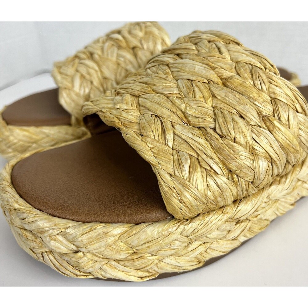 Women Raffia Platform Slide Sandals Woven Straw Natural Summer Size 6 - Picture 7 of 10